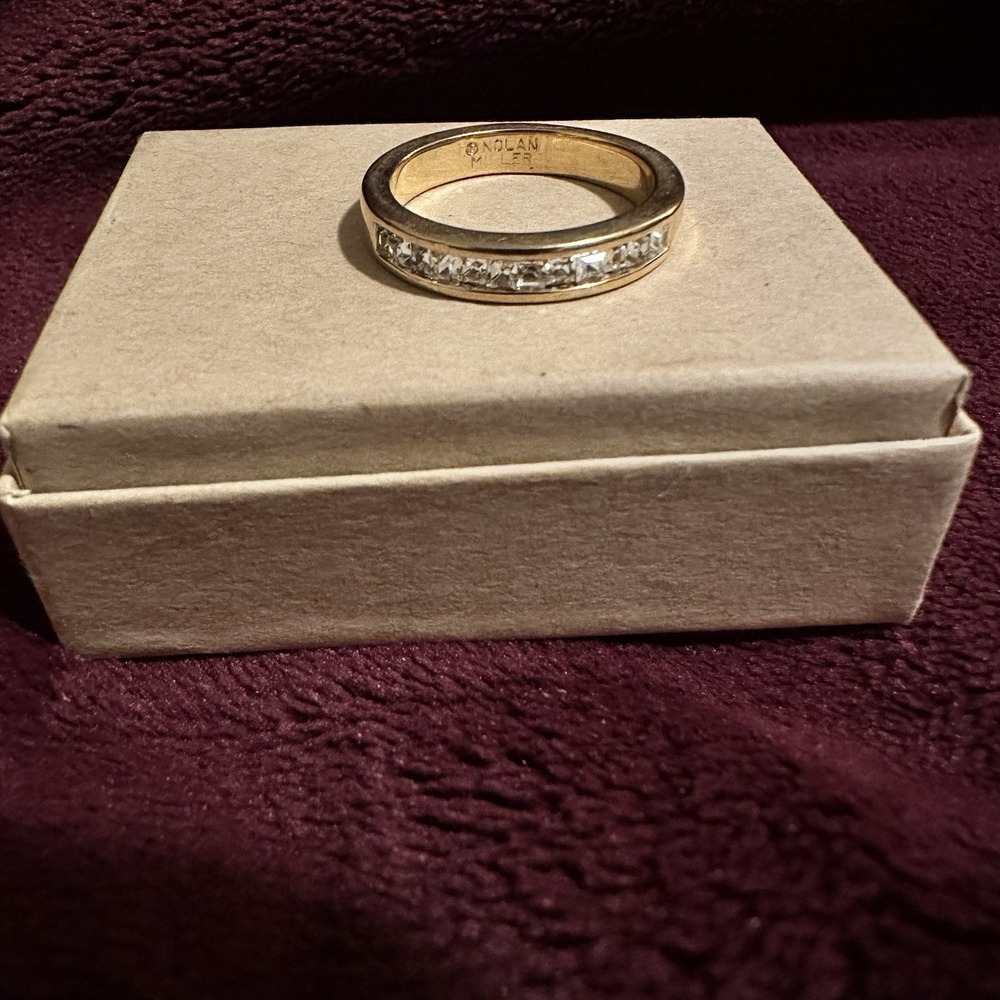 Nolan Miller Gold Tone Channel Set CZ Band Ring • Vintage 7.75